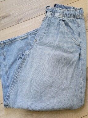 GAP Women's Drawstring Ultrasoft Denim Barrel Leg Jeans XS Petite Bue Streetwear